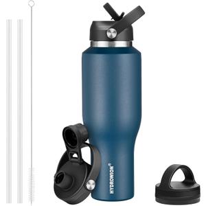 HYDROWION Water Bottles with Straw, 40oz Insulated Water Bottle fit in Car Cup Holder, Black Water Bottles with Straw Lid, Spout Lid and Flex Cap, Leakproof Travel Insulated Tumbler, Cobalt