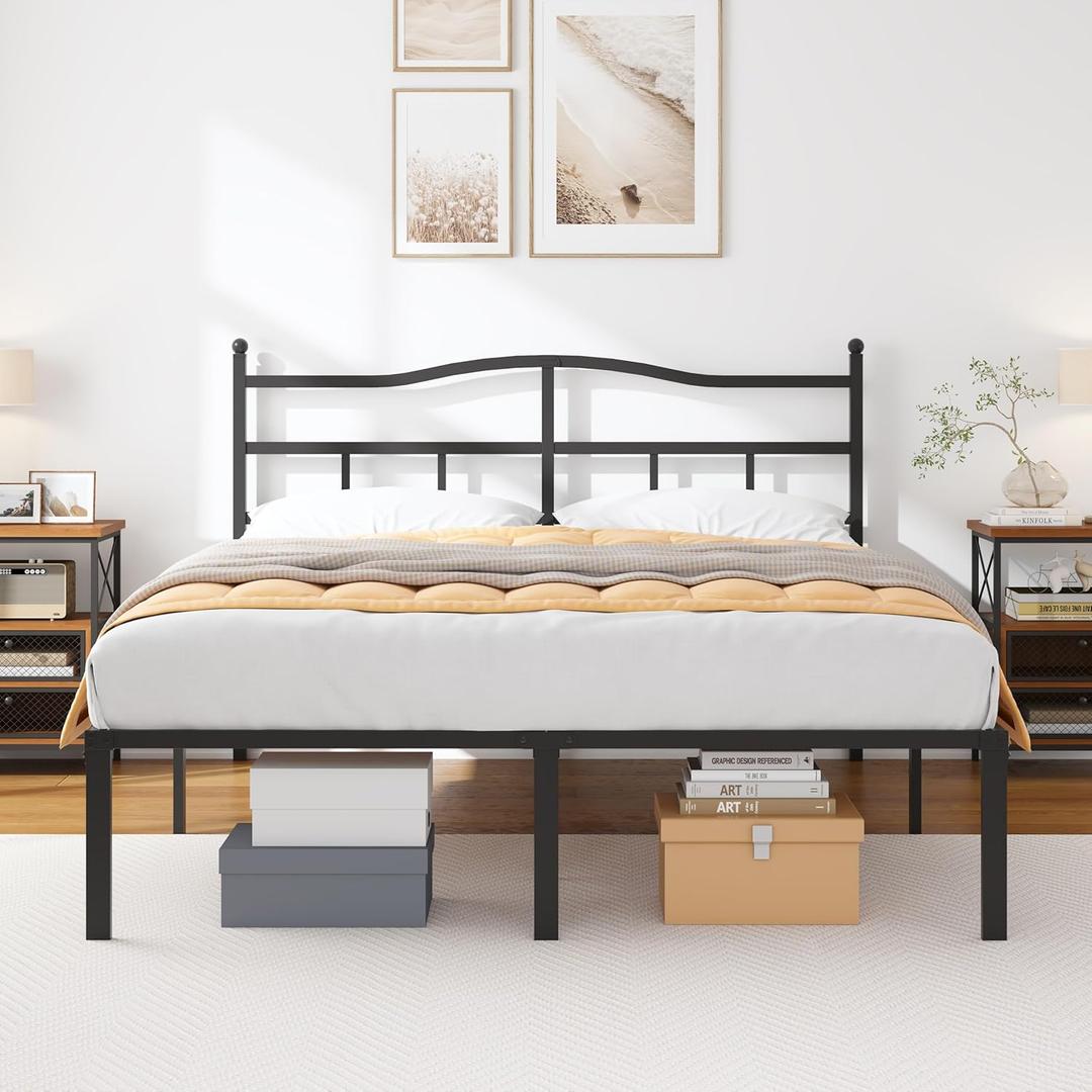 OSASET Queen Bed Frame with Headboard - 14 Inch Queen Bed Frame Metal Bed Frame Queen Size No Box Spring Noise Free Easy Assembly