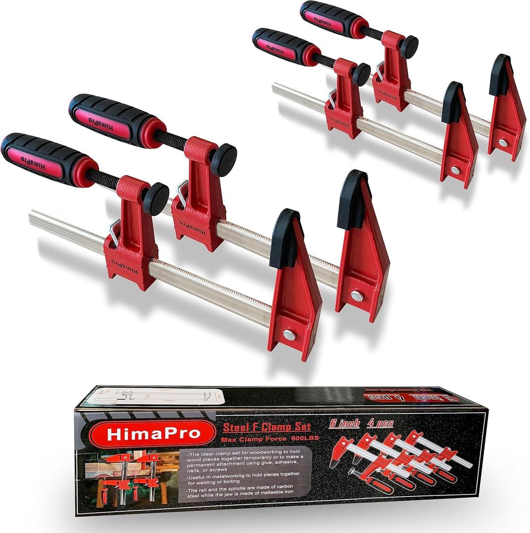 HimaPro 6 Inch Bar Clamp Set, 4 Pack 600 lbs Load Limit Medium Duty Quick Release Steel F Clamp, Ideal for Woodworking, Metalworking, and DIY Projects