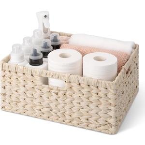 GRANNY SAYS Basket for Organizing, Wicker Storage Baskets for Shelves, Woven Baskets for Storage, Waterproof Shelf Baskets for Living Room, Rectangular Woven Basket with Handles, 1-Pack (Butter Milk), Size: 16 ½"L x 13"W x 7 ½"H