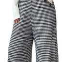 Milumia Women's Houndstooth Print Overalls Jumpsuit Casual Sleeveless Wide Leg Pants Romper Black Small