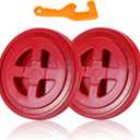 2 Pieces 5 Gallon Lid with Lid Opener, Plastic Storage  Leak-Proof Screw Seal Lids, Pet Food Storage Container Lid for Home Paint Storage Buckets (Red)