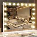 VANITII Vanity Mirror with Lights 22.8" x 31.5" 18 Bulbs 3 Color Modes Large Lighted Hollywood Makeup Mirror with USB Charging Port and 10X Magnification for Bedroom Desktop