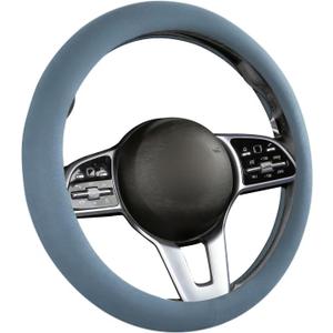 Suede Steering Wheel Cover with Upgraded Silicone Inner Ring, Anti Heat, Breathable, Anti-Slip, Leather Universal 14.5 to 15 inch Steering Wheel Cover (Pure Blue)