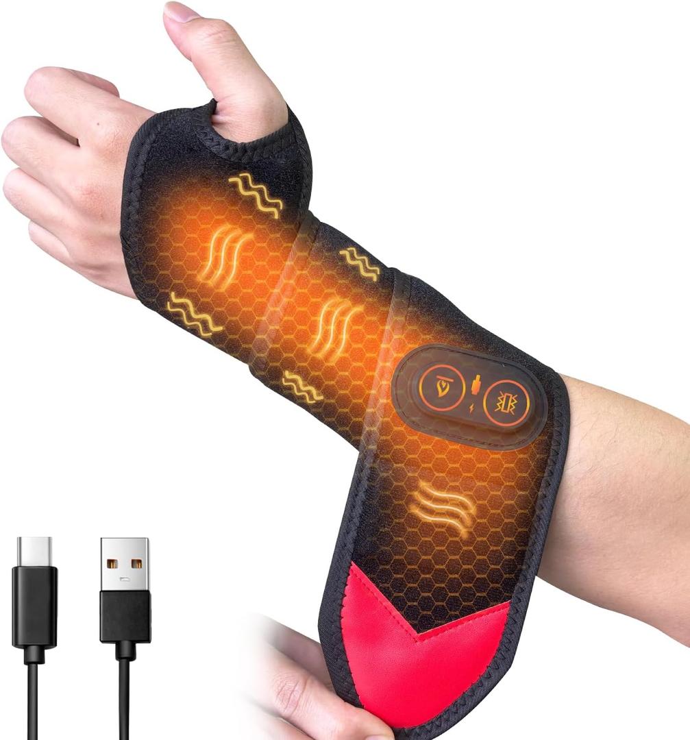 Cordless Wrist Heating Pad Wrap, Heated Carpal Tunnel Wrist Brace with Vibration, 3 Heats and Vibrations Modes, Heated Wrist and Hand Massager Pain Relief