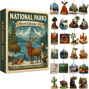 National Parks Advent Calendar 2025, 24 Days Christmas Countdown Calendar with Collectible Ornaments of Americas National Parks, Wildlife & Landscapes, Gift for Nature Lovers & Families