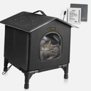 Heated Cat House for Indoor Cats in Winter, Waterproof, Fully Small Black-Heat