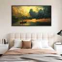 YCPRIMER Large Landscape Wall Art for Living Room,Flowers Picture Canvas Wall Decor,Blue and Purple Decoration Artwork,Lake Framed Painting for Bedroom,Office Decor Size 20x40 Inches