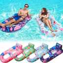 PuppyuWill 4 Pack Pool Floats Adult,Inflatable Pool Lounger Float Heavy Duty with Cup Holder, Backrest & Footrest Pool Lounge Float Extra Large Pool Rafts for Adults Beach Lake Party