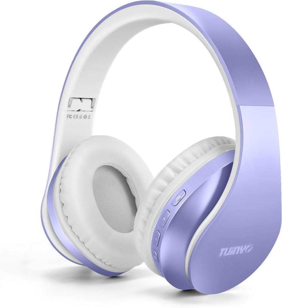 TUINYO Wireless Headphones Over Ear, Bluetooth Headphones with Microphone, Foldable Stereo Wireless Headsetfor Travel Work TV PC Cellphone-Purple (Purple)