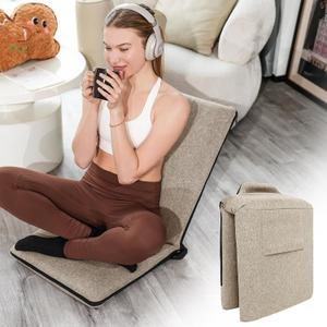 Adjustable Floor Chair with Back Support Foldable Meditation Chair, Brown, Upgraded Comfort