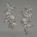 Handmade Shining Rhinestones lace Applique Patches Sewing Beads Sequins Stone Trim Accessories for Wedding Dress 1 Pair/Bag 11X4.3inches (Silver)