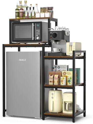 ikkle Mini Fridge Stand with Storage Shelves, 3-Tier Mini Fridge Cabinet Microwave Stand Baker Rack, Wood Utility Storage Shelf with Mini Fridge Storage Space for Dorm Kitchen (Brown)