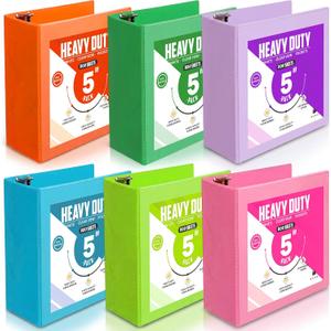 Sinload 6 Pcs 3 Ring Binder 5 Inch D Ring with Pockets, Multicolored