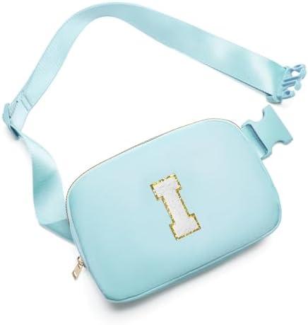Gitus Birthday Gifts for 8 9 10 11 12 13 Year Old Girls Personalized Fanny Pack Crossbody Bags with Initial Letter Patch Belt Bag for Teen Girls Cute Trendy Stuff Travel Essentials (Icingblue-I)