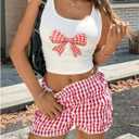 Women's 2 Piece Outfits Bow Graphic Crop Tank Top and Frill Bloomers Shorts Summer Outfits Trendy (XL)