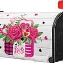 Sweetshow Valentine's Day Rose Flower Mailbox Covers Magnetic Standard Size 18" X 21",Mason Jar Pink Love Heart Mailbox Wraps Post Letter Box Cover for Anniversary Wedding Yard Decor
