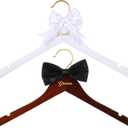 Beeveer 2 Pcs Bride Hanger for Wedding Dress Bride and Groom Wooden Wedding Dress Hanger Set with Bow Tie for Tuxedo Suit Gift Bridal Party Shower, 14.96 Inches