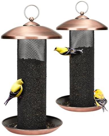 Kingsyard 2 Pack Finch Feeders for Outdoors Hanging, Metal Mesh Tube Bird Feeder for Nyjer/Thistle Seed, 2.5 lbs Large Capacity (Antique Copper)