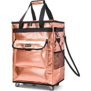 BALEINE Reusable Grocery Bags on Wheels, Rolling Tote Bag, Shopping Trolley, Large Backpack Shopping Carts for Groceries (20"x15.5"x25.5", Rose Gold)