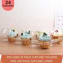 (24 Pack x 10 Sets) Stackable Cupcake Carrier Holders with 240 Pack Cupcake Liners, Plastic Cupcake Boxes Holders for 24 Cupcakes, Clear Cupcake Trays, High Tall Dome Lid Cupcake Containers