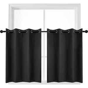 YGO 36 Inches Blackout Curtains Kitchen Window Valances Half Long Short Drapes Room Darkening Thermal Insulated Tiers Blinds for Bedroom and Bathroom 52 W by 36 L Black Double Panells