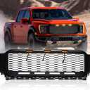 Front Grille For F150 2021 2022 2023, Front Mesh Grill Replacement Raptor Style with 3 Amber Led Lights Accessories, Matte Black