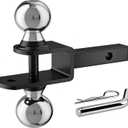 Upgraded 4-in-1 ATV/UTV Trailer Hitch with 1-1/4-Inch Receiver Tube, Multi-Purpose Tow Adapter, 1-7/8-Inch & 2-Inch Dual Ball Mount, Includes Pin & Clip, MAX 6,000 LB GTW, Matte Black