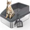 AIPERRO Stainless Steel Litter Box | XL Enclosed Cat Litter Boxs with Lid for Big Cats | High Sided, Anti-Urine Leakage | Non-Stick Bottom & Includes Scoop