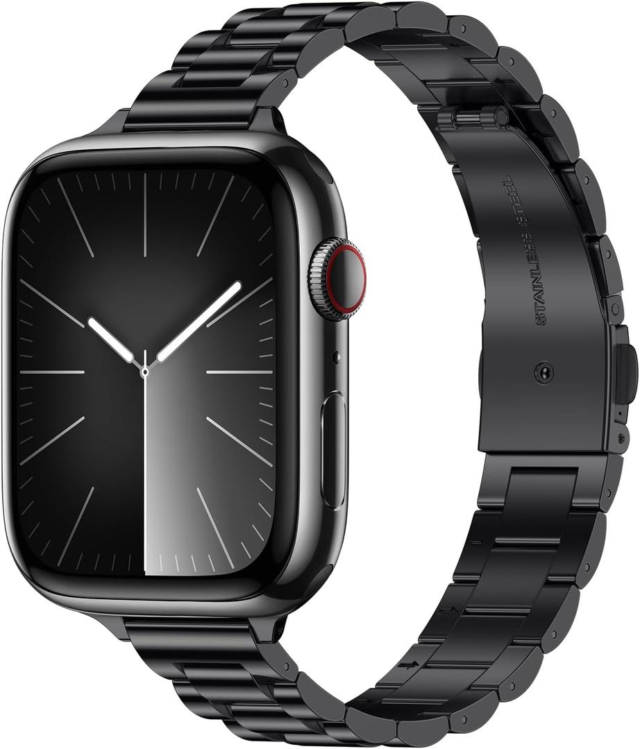 Tasikar Thin Band Compatible with Apple Watch Band 42mm(Series 11/10) 41mm 40mm 38mm Women Stainless Steel Metal Replacement Strap Compatible with iWatch SE Series 11 10 9 8 7 6 5 4 3, Black