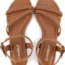 Greatonu Womens Flat Sandals Slip On Summer Gladiator Open Toe Braided Slingback Shoes (6.5, Camel)