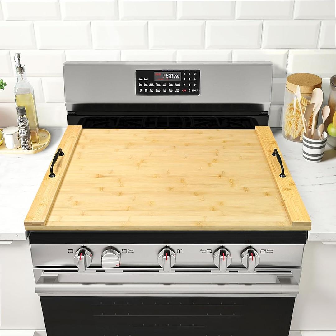 GASHELL Noodle Board Wood Stovetop Cover with Handles for Electric/Gas Stove Top(Bamboo), 29.5"L x 22"W