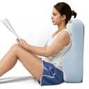 Ergonomic S Curve Reading Pillow for Sitting in Bed Adult- Back Pillow for Bed Sitting up with Adjustable Headrest- Memory Foam White, Blue