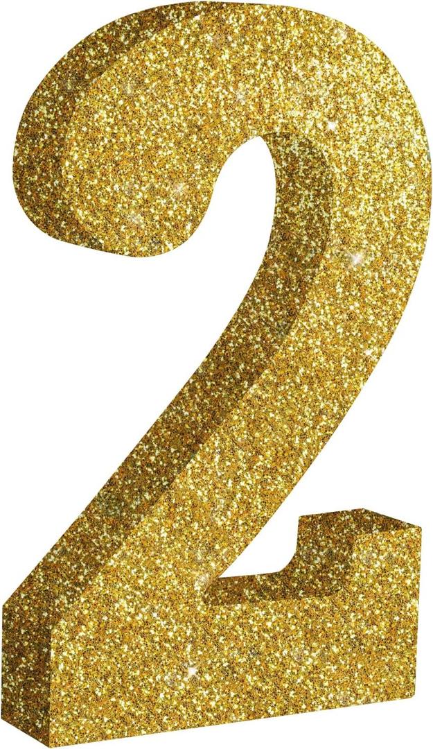 TONIFUL 7.8 Inch Gold Glitter Number 2 Wooden Table Centerpieces Birthday Party Decorations,Shining Golden Digit 2 for Birthday Decorations,New Year,Graduation Decoration,Anniversary,Prop (1 Pack)