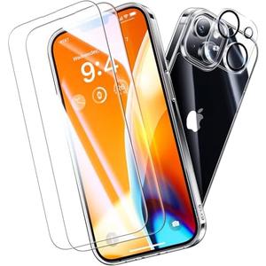 Pack of 2 Opxyl Diamond Clear for iPhone 14 Case with 2X Screen Protector + 2X Camera Lens Protector, [Not Yellowing][Military-Grade Protection] Slim Thin Shockproof Phone Case for iPhone 14, Clear
