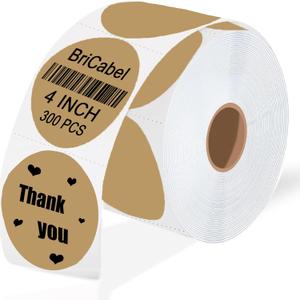 4 Inch Large Brown Circle Thermal Labels, Self-Adhesive Round Inventory Stickers, Multi-Purpose Round Roll Thermal Printing Stickers for Business and Domestic Use-300 Labels/Roll
