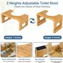 KingPavonini Bamboo Toilet Stool Squat 7in & 9in Heights Adjustable, Foldable Poop Stool for Adult, for Bathroom with Non-Slip Grooves Portable, Space-Saving, 400 lbs Capacity