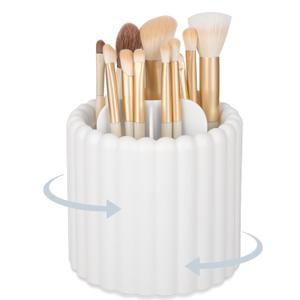 Anyoifax 360 Rotating Makeup Brush Holder 7 Slots Make Up Brush Organizer Removable Spinning Cosmetic Brushes Storage Pen Holder for Vanity, Dresser, Desk, White (Small)