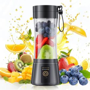 Portable Blender Personal Size Blender - Shakes and Smoothies, Cordless & USB Rechargeable, Lightweight with BPA-Free Cup Suit in Picnic/Sports/Office (Black),380 Milliliters