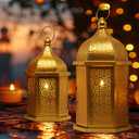 NEEDOMO Ramadan Decorations for Home, 15 & 10.8 Golden Ramadan Lanterns, Vintage Metal Moroccan Candle Lantern Decor for Tabletop, Mantel, Wall, Indoor Outdoor, EID Mubarak Gift