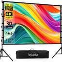 120 Inch Projector Screen with Stand, 4K HD 16:9 Movie Screen for Backyard, Outdoor Movie Nights and Business Presentations, Portable Foldable Anti-Crease Screen with Carry Bag