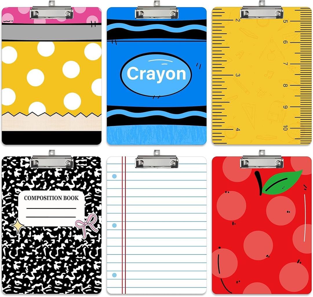 6 Pcs Teacher Clipboard Bulk Teacher Appreciation Gift Cute 12.5 x 9 Inch Large Thickened Acrylic Clip Boards with Low Profile A4 Size Clipboards for Classroom Office School Teacher Supplies