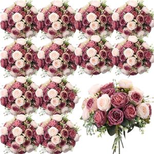 Geosar 16 Bundles Artificial Peonies Flowers Fake Silk Peony Bouquet Faux Peonies Flowers Bulk for Decoration Vase Floral Arrangements Wedding Party Table (Dusty Pink,Dusty Rose)