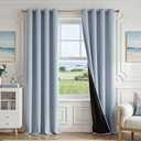 FMFUNCTEX 100% Blackout Smoky Blue Curtains 84 Inches for Bedroom, 2 Panels | Black out Drapes, Thermal Insulated Noise Reducing, Textured Weave, Room Darkening, Window Curtain, for Living Room,Grommet