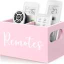 DRASTAR Remote Holder and Organizer - TV Remote Caddy for Table, Wooden Storage Organizer with Pink Accessories (2 Slots)
