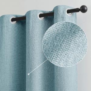 Aqua Blue Linen Blackout Curtains for Bedroom, 40"x 45"Length Energy Saving Burlap Texture Window Panel Curtains for Basement Closet Cover, Coffee Curtains, 2 Panels Set Grommet Top