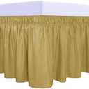 PureFit Wrap Around Ruffled Bed Skirt with Adjustable Elastic Belt - 22 Inch Drop Easy to Put On, Wrinkle Free Bedskirt Dust Ruffles, Bed Frame Cover for Queen, King and C-King Size Beds, Gold