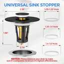 2 x zaa Bathroom Sink Stopper - 2Pack Bathroom Sink Drain Strainer,Pop Up Bathroom Drain Stopper with Anti-Clogging Filter Basket,for 1.05~1.65 in U.S.Standard Basin Drain Holes,Black