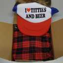 SATINIOR 80s Costume for Men Blonde Mullet Wig Men Flannel Plaid Sleeveless Plus Size Vest Metal Frame Blonde Sunglasses Hat(Red,Large Shirt)