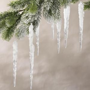 24 Pcs Acrylic Icicle Christmas Tree Ornaments 5 Inches Clear Icicles with Fake Snow Hanging Winter Fairy Decorations for Christmas Tree Decorations Xmas Outside Yard Porch Home Decor